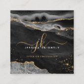 Carte De Visite Carré Noir Agate Gold Parties scintillant Script Monogra (Devant)