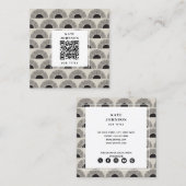 Carte De Visite Carré Noir & Beige Sunset Art Abstrait QR Code (Devant / Derrière)