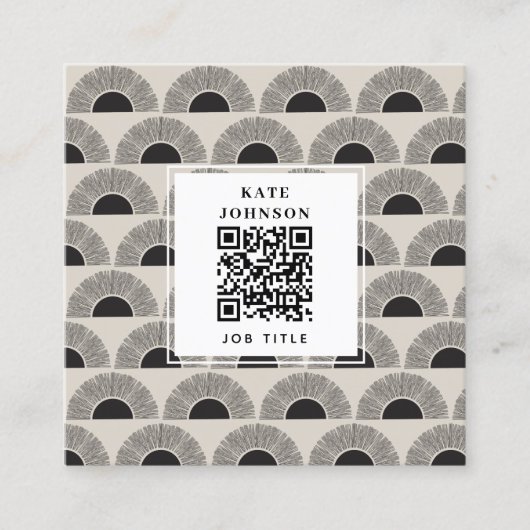 Carte De Visite Carré Noir & Beige Sunset Art Abstrait QR Code (Devant)