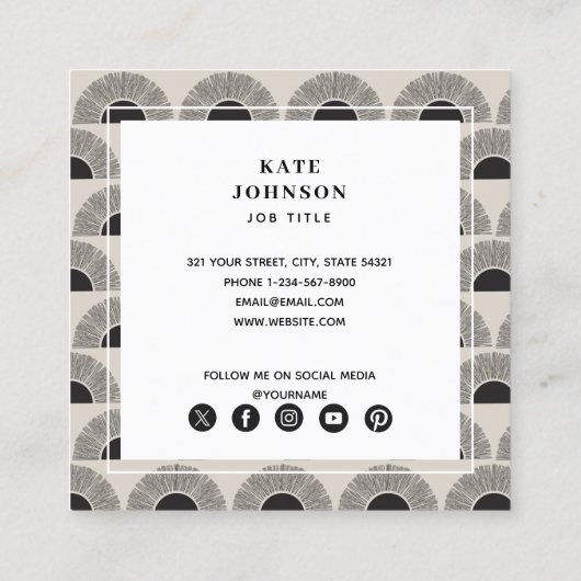 Carte De Visite Carré Noir & Beige Sunset Art Abstrait QR Code (Dos)