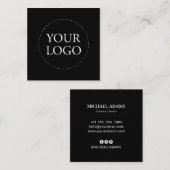 Carte De Visite Carré Noir & Blanc | Logo simple et médias sociaux (Devant / Derrière)