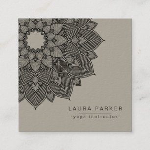 Carte De Visite Carré Noir Blanc Lotus Mandala Yoga Instructeur Holistic