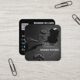 Carte De Visite Carré Noir Blanc QR Code Fitness Personal Trainer