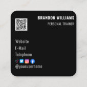 Carte De Visite Carré Noir Blanc QR Code Fitness Personal Trainer (Dos)
