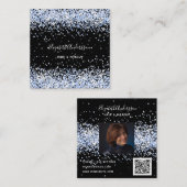 Carte De Visite Carré Noir bleu confetti profil photo qr code (Devant / Derrière)