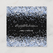 Carte De Visite Carré Noir bleu confetti profil photo qr code (Devant)