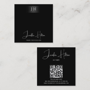 Carte De Visite Carré Noir code QR professionnel minimaliste monogramme
