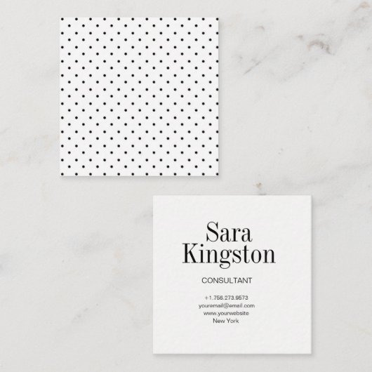 Carte de visite carré noir et blanc de point de (Devant / Derrière)