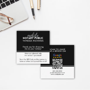 Carte De Visite Carré Noir et blanc élégant critique QR Notaire Merci