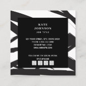 Carte De Visite Carré Noir et blanc Ligne d'Art Abstrait moderne Code QR (Dos)