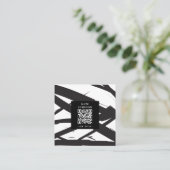 Carte De Visite Carré Noir et blanc Ligne d'Art Abstrait moderne Code QR (Debout devant)