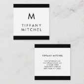 Carte De Visite Carré Noir et blanc| Monogramme (Devant / Derrière)