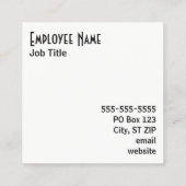 Carte De Visite Carré Noir et blanc simples (Dos)