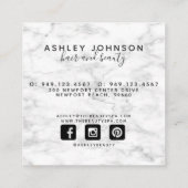 Carte De Visite Carré Noir et Marbre blanc botanique moderne (Dos)