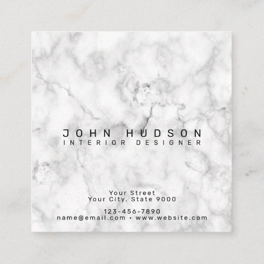 Carte De Visite Carré Noir et Marbre blanc Design Moderne Monogramme Bus (Dos)