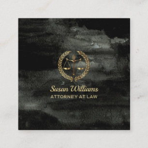 Carte De Visite Carré Noir et or d'aquarel de mandataire d'avocat