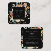 Carte de visite Carré noir floral peint (Devant / Derrière)