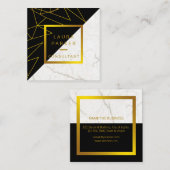 Carte De Visite Carré Noir Marbre Blanc Or Faux Construction (Devant / Derrière)