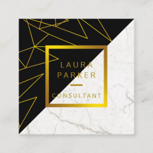 Carte De Visite Carré Noir Marbre Blanc Or Faux Construction