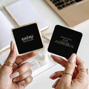 Carte De Visite Carré Noir minimaliste carré moderne d'or chic élégant