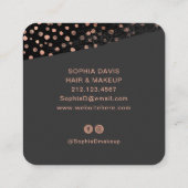 Carte De Visite Carré Noir moderne avec points d'or Rose Faux (Dos)