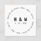 Carte De Visite Carré Noir moderne Blanc Nom Date Mariage Bon de boisson (Dos)