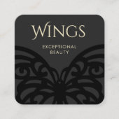 Carte De Visite Carré Noir moderne sur Papillon noir (Devant)