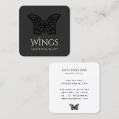 Carte De Visite Carré Noir moderne sur Papillon noir (Devant / Derrière)