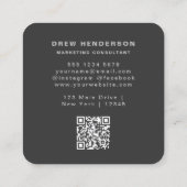 Carte De Visite Carré Noir Monogramme Initiales Professional Qr Code (Dos)
