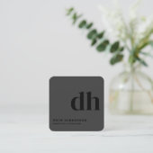 Carte De Visite Carré Noir Monogramme Initiales Professional Qr Code (Debout devant)