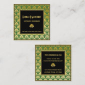 Carte De Visite Carré Noir, or, vert Art Déco Fans Motif Chic (Devant / Derrière)