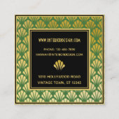 Carte De Visite Carré Noir, or, vert Art Déco Fans Motif Chic (Dos)