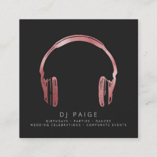 Carte De Visite Carré Noir rose de logo d'écouteurs d'or du DJ