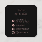 Carte De Visite Carré Noir Rose or Monogramme ongle Artiste (Dos)