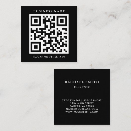Carte de visite Carré noir simple QR Code (Devant / Derrière)