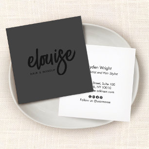 Carte De Visite Carré Noir sur Noir Moderne Bracelet Script Business