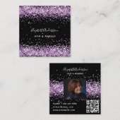 Carte De Visite Carré Noir violet profil photo qr code (Devant / Derrière)