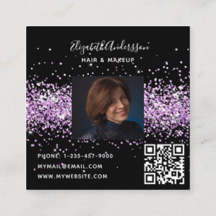 Carte De Visite Carré Noir violet profil photo qr code