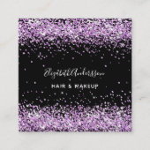 Carte De Visite Carré Noir violet profil photo qr code (Devant)