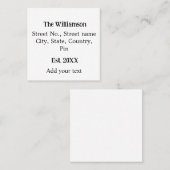 Carte De Visite Carré nom de famille adresse de retour ajouter nom date (Devant / Derrière)