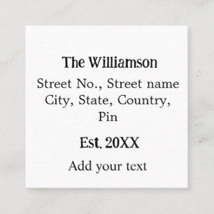 Carte De Visite Carré nom de famille adresse de retour ajouter nom date 