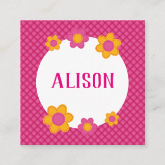 Carte De Visite Carré Nom de fille à carreaux fuchsia floral