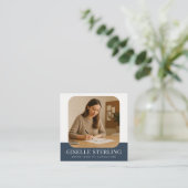 Carte De Visite Carré Nom de la compagnie professionnelle Navy Blue Mini (Debout devant)