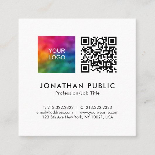 Carte De Visite Carré Nom de l'employé Code QR Logo de l'entreprise Ici (Devant)