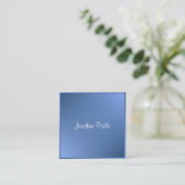 Carte De Visite Carré Nom de script calqué moderne Modèle bleu (Debout devant)