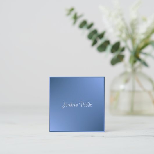 Carte De Visite Carré Nom de script calqué moderne Modèle bleu (Debout devant)
