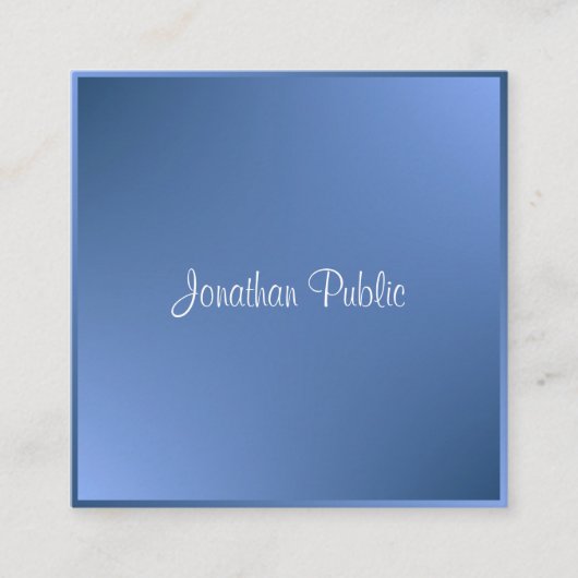Carte De Visite Carré Nom de script calqué moderne Modèle bleu (Devant)