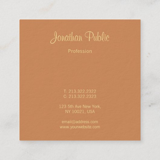 Carte De Visite Carré Nom de script manuscrit Élégant Modèle moderne (Dos)