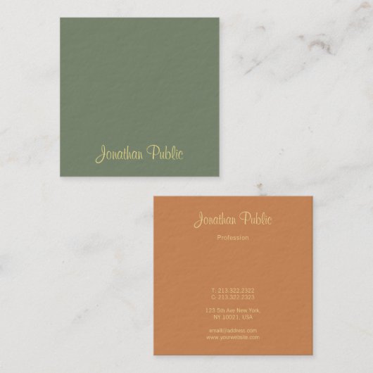 Carte De Visite Carré Nom de script manuscrit Élégant Modèle moderne (Devant / Derrière)