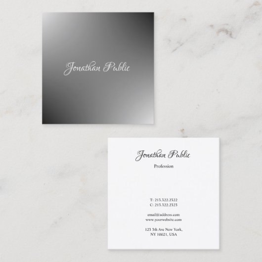 Carte De Visite Carré Nom de script manuscrit Modèle moderne Élégant (Devant / Derrière)